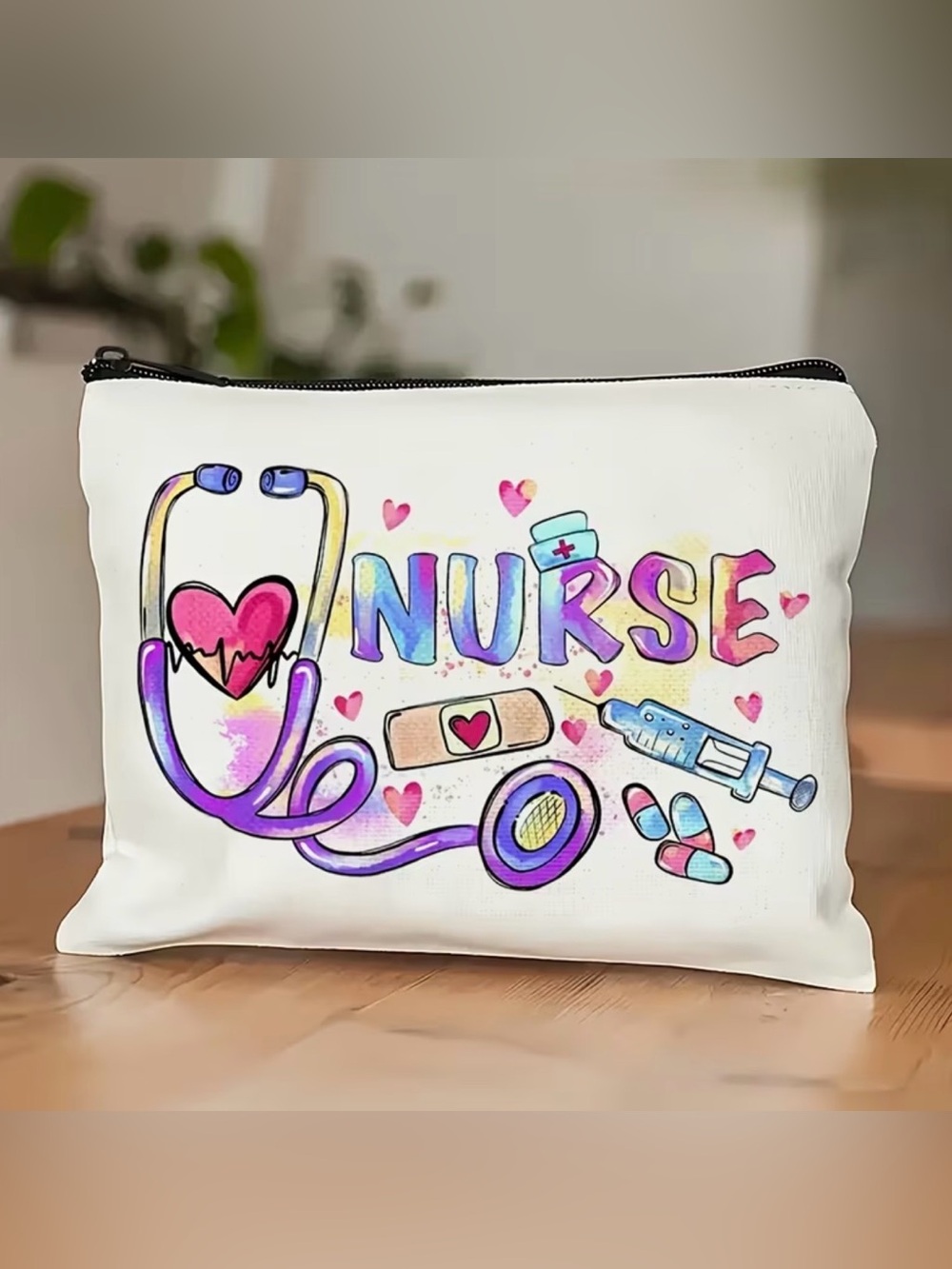 Nurse Graphic Cosmetic Pouch – Cream Nursing Accessory Bag - Picture 3 of 3